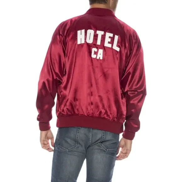 HOTEL 1171 | Red Satin Varsity Bomber Jacket | Back Graphic | Size L - Picture 1 of 10